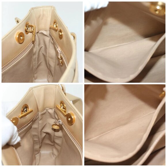 CHANEL Matelasse Chain Shoulder Bag Lamb Skin Beige Gold CC Auth - Picture 15 of 16